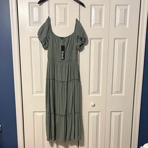 Trendyol Sage Green Smocked Midi Dress